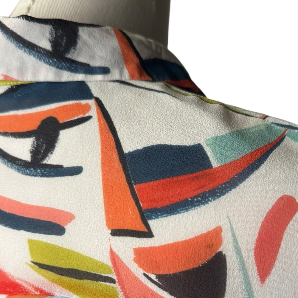 Lafayette 148 New York Abstract Print Silk Button Front Blouse Size M - Picture 6 of 6